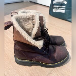 Dr. Martens Brown Leather Boots with Fur Trim